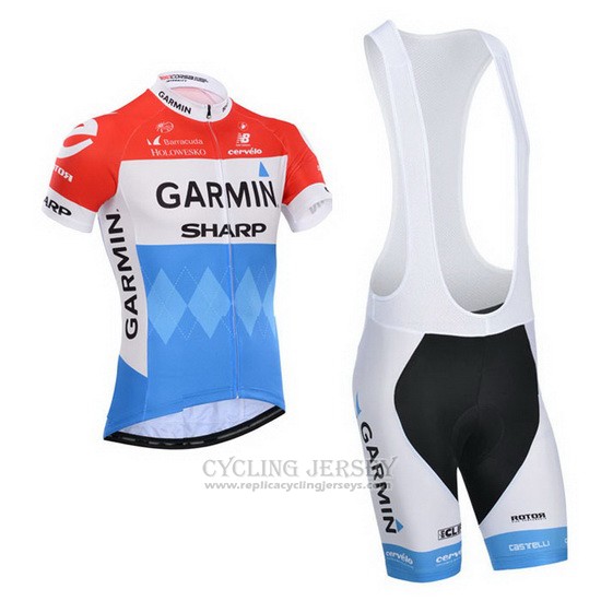 2014 Cycling Jersey Garmin Sharp Light Blue and Red Short Sleeve and Bib Short